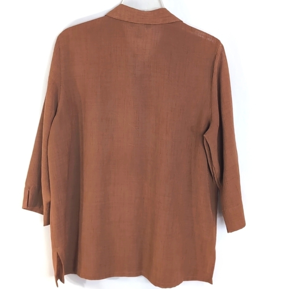 Napa Valley Light Rust Button Up 3/4 Sleeve Blouse Size Large Petite - Picture 6 of 9
